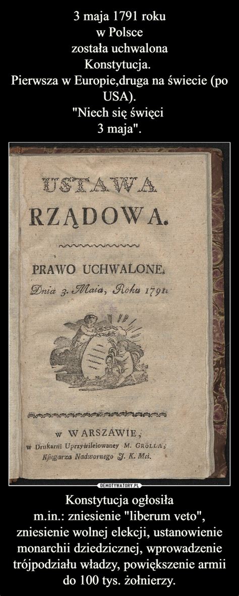 3 Maja 1791 Roku W Polsce Została Uchwalona Konstytucja Pierwsza W