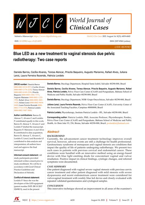Pdf Blue Led As A New Treatment To Vaginal Stenosis Due Pelvic