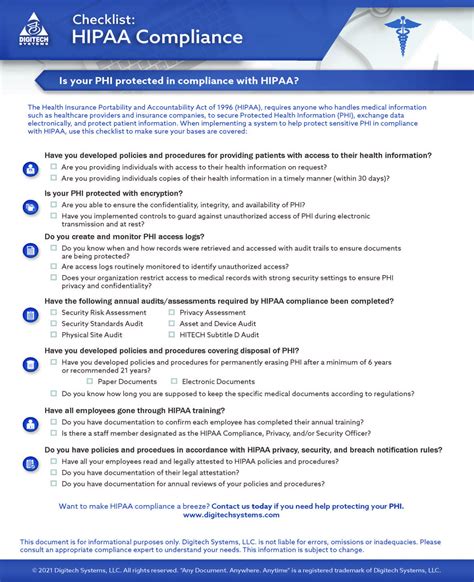 Health Insurance Portability And Accountability Act Hipaa Checklist