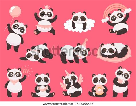 Caricatura Linda Panda Pequeños Pandas Adorables Animales Dormidos Y