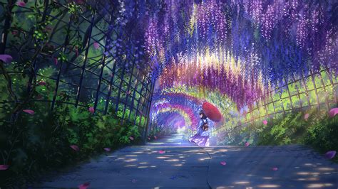 Anime Girl In Wisteria Garden Hd Wallpaper Background