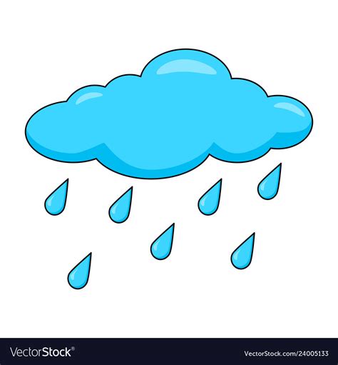 Cartoon Cloud With Rain Drops Isolated On White Vector Image