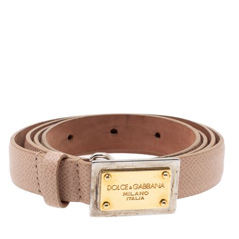 Dolce Gabbana Beige Grained Leather Logo Plaque Belt Buy At The