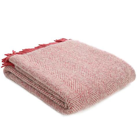 Pink And Grey Herringbone Wool Throw London Blankets