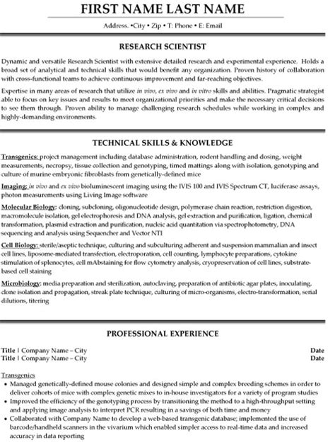 Research Scientist Resume Sample And Template