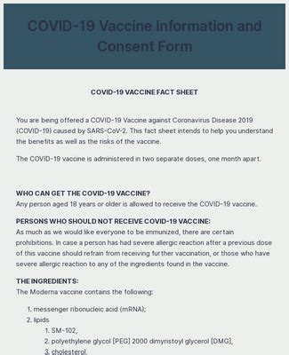 Covid Vaccine Information And Consent Form Template Jotform