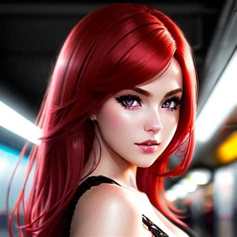 Seductive Girl With Pastel Red Hair In A Subway Hig Openart