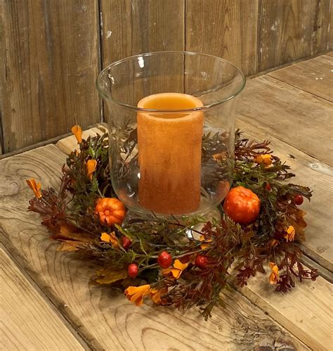 Large Fall Candle Ring Fall Pumpkin Wreath Pumpkin Candle Etsy