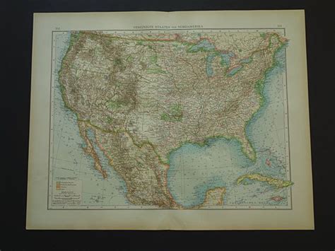 Usa Old Map Large 1899 Original Antique Poster Map Of Us Etsy Old