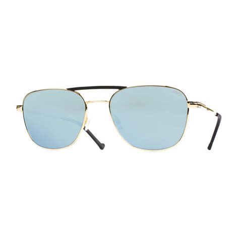 helios 10676s rectangle pilot sunglasses gold and black mirrored blue lens