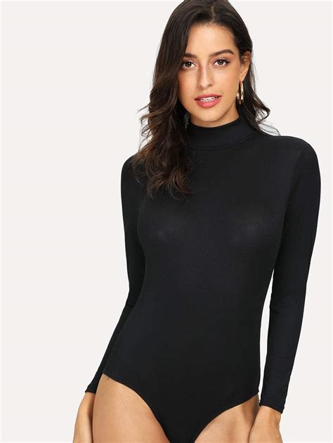High Neck Solid Bodysuit With Images Fashion High Neck Long Sleeve Bodysuit Sale
