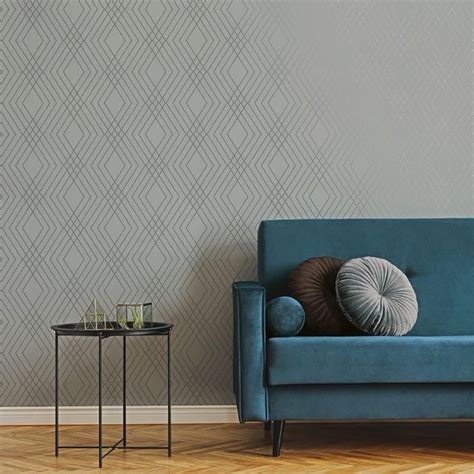 Shard Trellis Wallpaper Gold Grey Blue Silver Geometric Metallic Fine