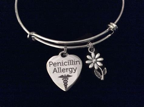 Penicillin Allergy Medical Alert Expandable Charm Bracelet Daisy