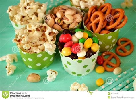 Snacks Assortment Stock Image Image Of Paper Cinema 112339261