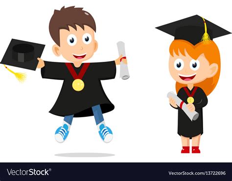 Happy Graduates Kids Cartoon Royalty Free Vector Image