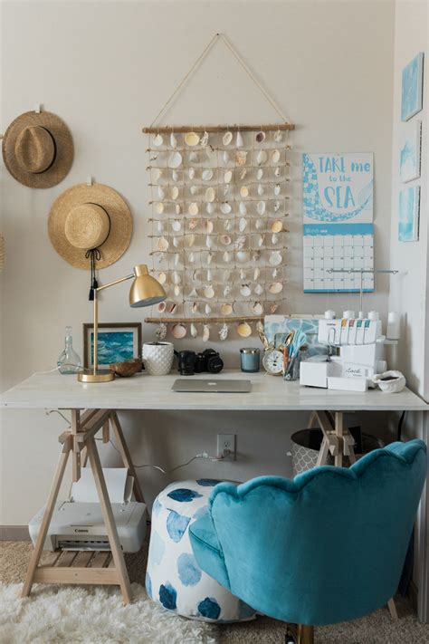 The trademarks of beachy bedroom decor include using softer, pastel colors, lighter woods, and thatched or straw furniture. Beachy Boho Bedroom & Office
