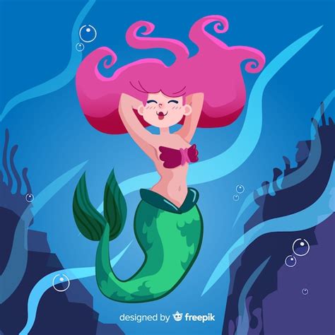 Premium Vector Mermaid Character Portrait Flat Design