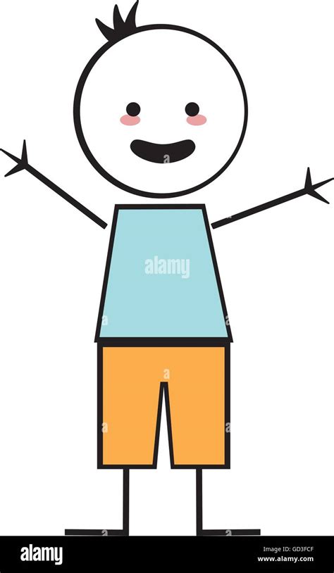 Happy Boy With Open Arms Icon Stick Figure Stock Vector