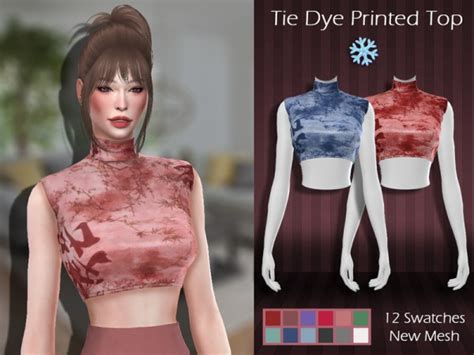 The Sims Resource Tie Dye Printed Top By Lisaminicatsims • Sims 4