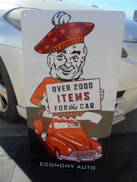 MAC ECONOMY AUTO PARTS HUGE PORCELAIN SIGN 31" X 16" OIL CAN CHEVROLET