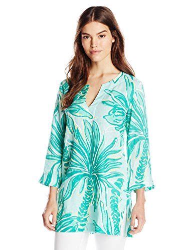 Lilly Pulitzer Womens Marco Island Tunic Poolside Blue Lf Tiger Palm