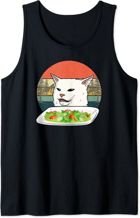 Angry Women Yelling At Confused Cat At Dinner Table Meme Tank Top