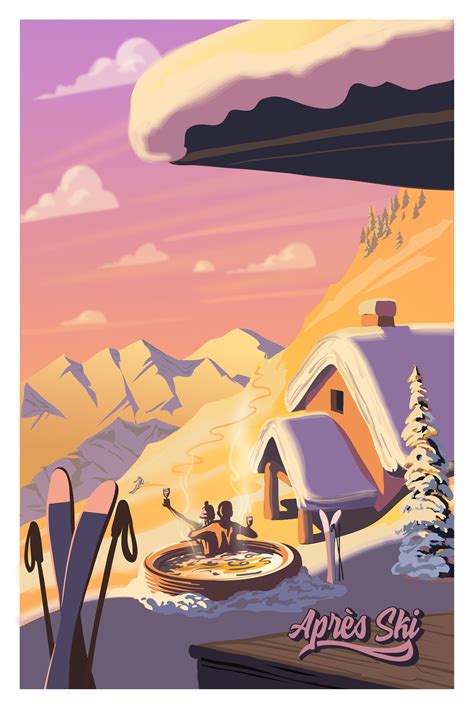 Retro Travel Apres Ski Alpine Lodge Poster Illustration Etsy