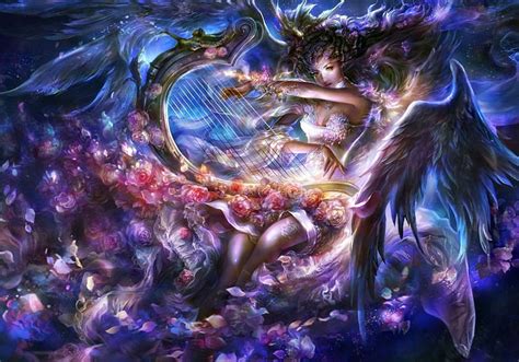 Angel Art Wings Luminos Rose Woman Fantasy Girl Flower Beauty Rongrong Wang Hd