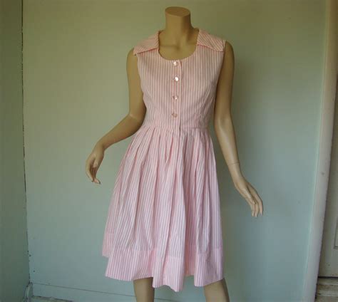 Pink Seersucker Dress Summer Stripes 1960s By Reluctantdamsel