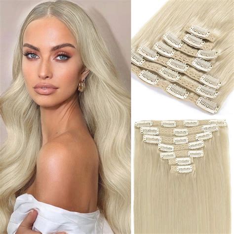 Loxxy 14 Inch Platinum Blonde Hair Extensions Clip In Human Hair 9a Grade Brazilian