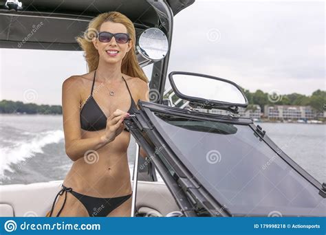 Beautiful Bikini Model Relaxing On A Boat Stock Photo Image Of Human Beach