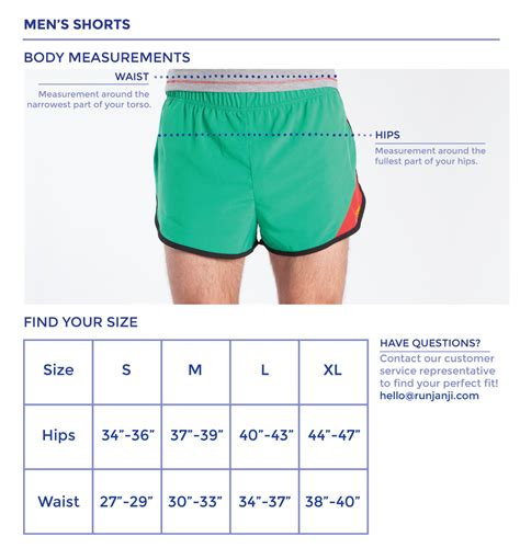 Size Chart For Mens Shorts