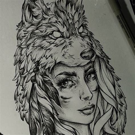 Pin By Hugo Henrique On Drawings Wolf Girl Tattoos Girl With Wolf