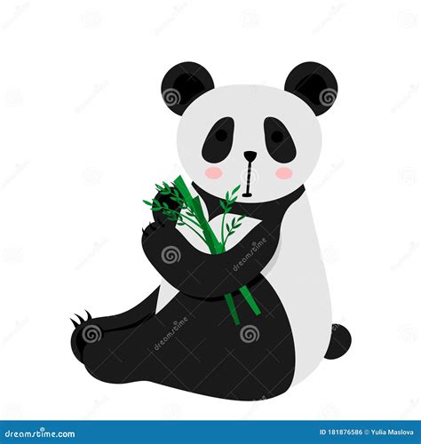 Cute Cartoon Panda Eats Bamboo Stock Vector Illustration Of Bamboo