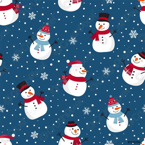 Christmas Seamless Pattern With Snowman Winter Pattern With Snowflakes