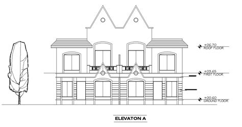 Twin Bungalow Elevation Of The House Plan Is Available In This Autocad