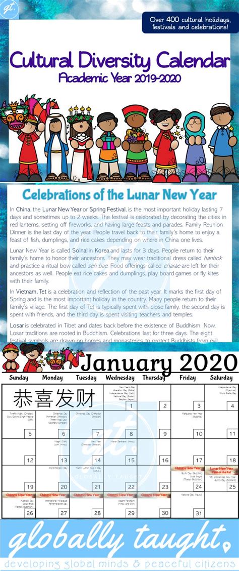 Cultural Diversity Calendar To Globalize Your Classroom In 2020