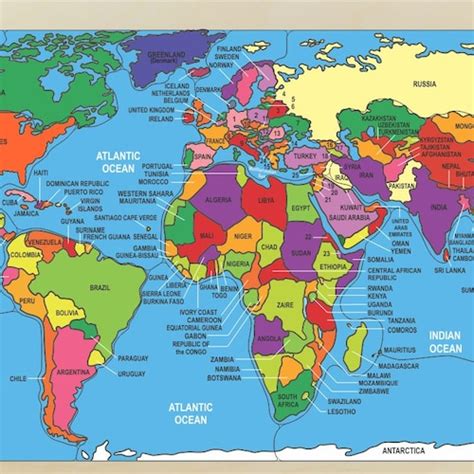 World Map Puzzle Naming The Countries And Their Geographical Location