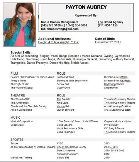 Image Result For Beginning Child Actor Resume Template Acting Resume