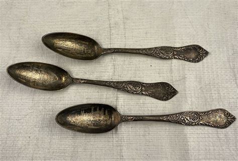 Antique 1893 Chicago Worlds Fair Souvenir Spoons Set Of 3 Leonard Mfg