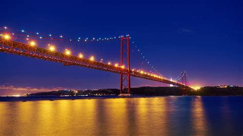 Wallpaper Portugal Tagus River 25th April Bridge Lisbon Night