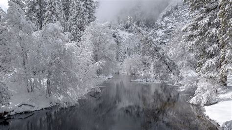 Download Wallpaper 3840x2160 River Trees Snow Winter Landscape 4k Uhd 169 Hd Background