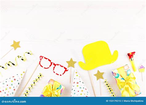 Colorful Birthday Party Accessories On White Wrapped Ts Confetti