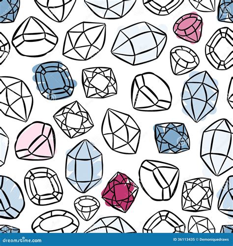 Colorful Precious Stones Seamless Pattern On White Stock Vector