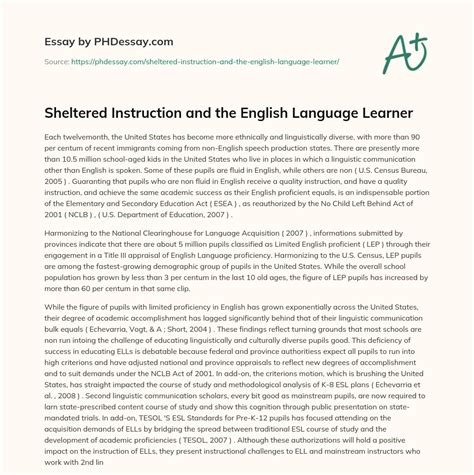 Sheltered Instruction And The English Language Learner