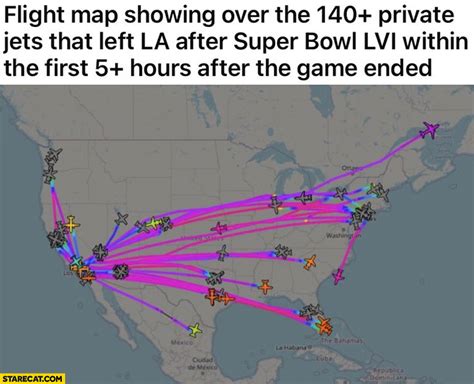 Flight Map Showing Over 140 Private Jets That Left Los Angeles After