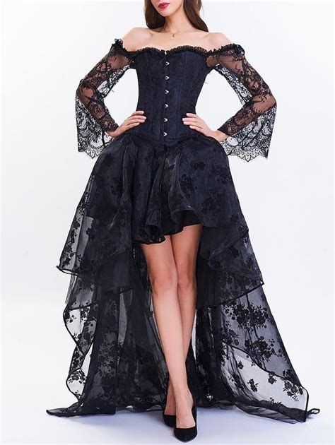High Low Two Piece Corset Dress Queen Dress Black Party Dresses