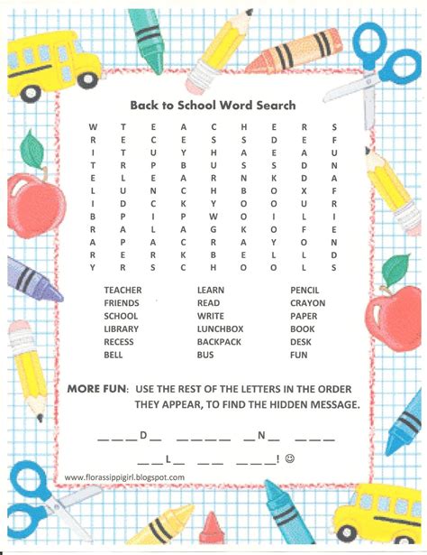 Free Printable Back To School Word Search School Prin
