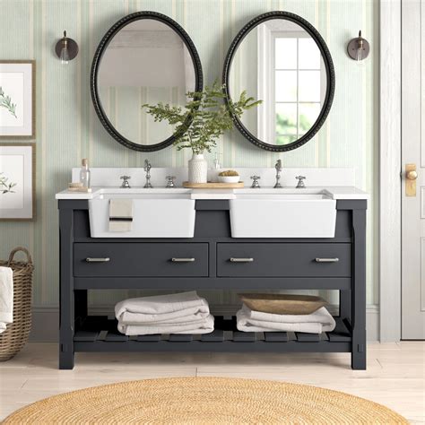 Charlotte 60 Farmhouse Double Bathroom Vanity Apron Sink Quartz Top