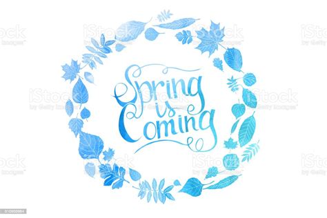 Blue Watercolor Inscription Spring Is Coming Stock Illustration